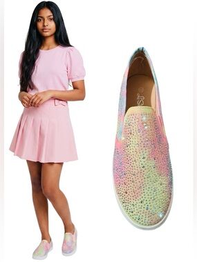 La Sheelah Pink Tie Dye Rhinestone Iridescent Slip-On Sneakers